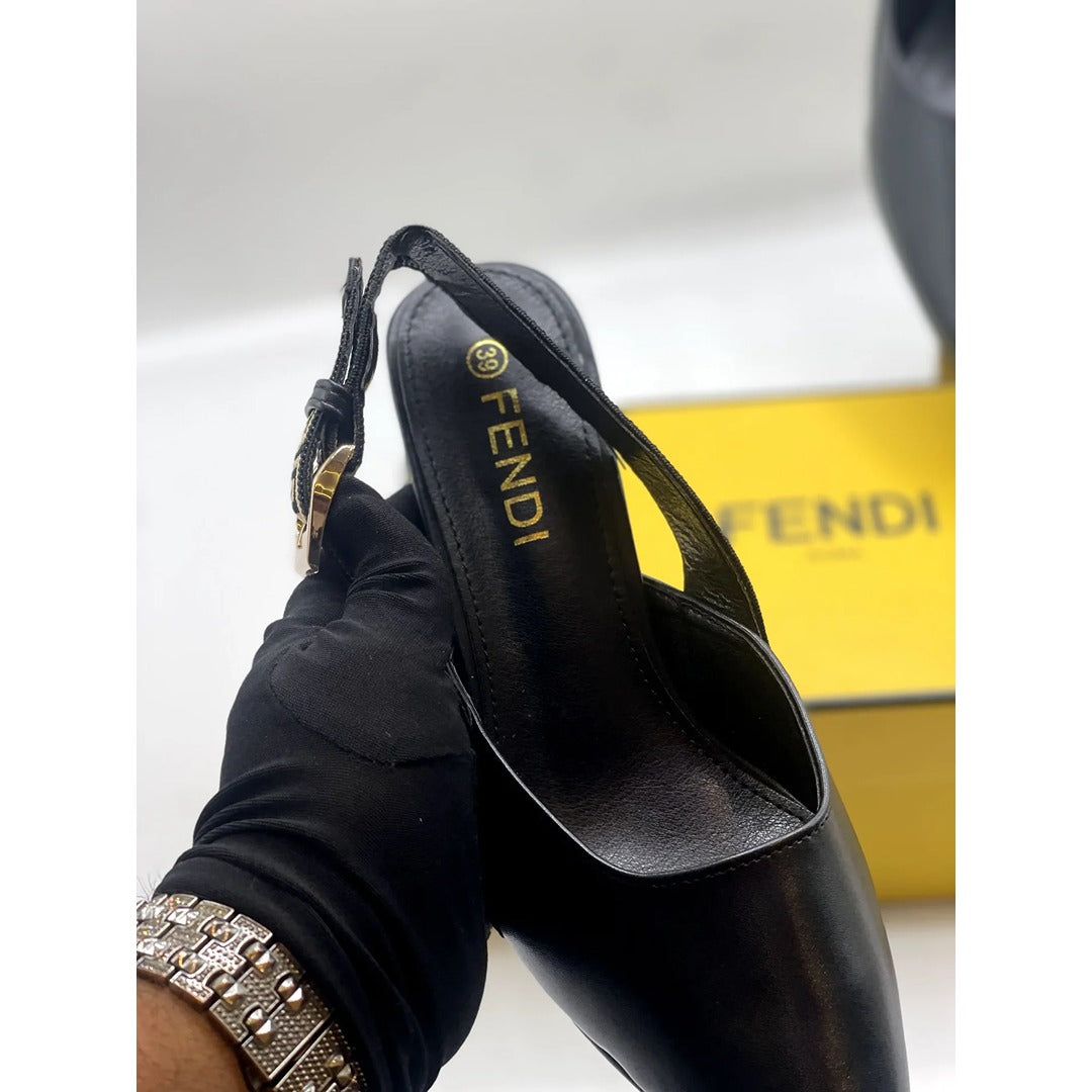 FENDI MONOGRAM BLACK SLING BACK PUMPS