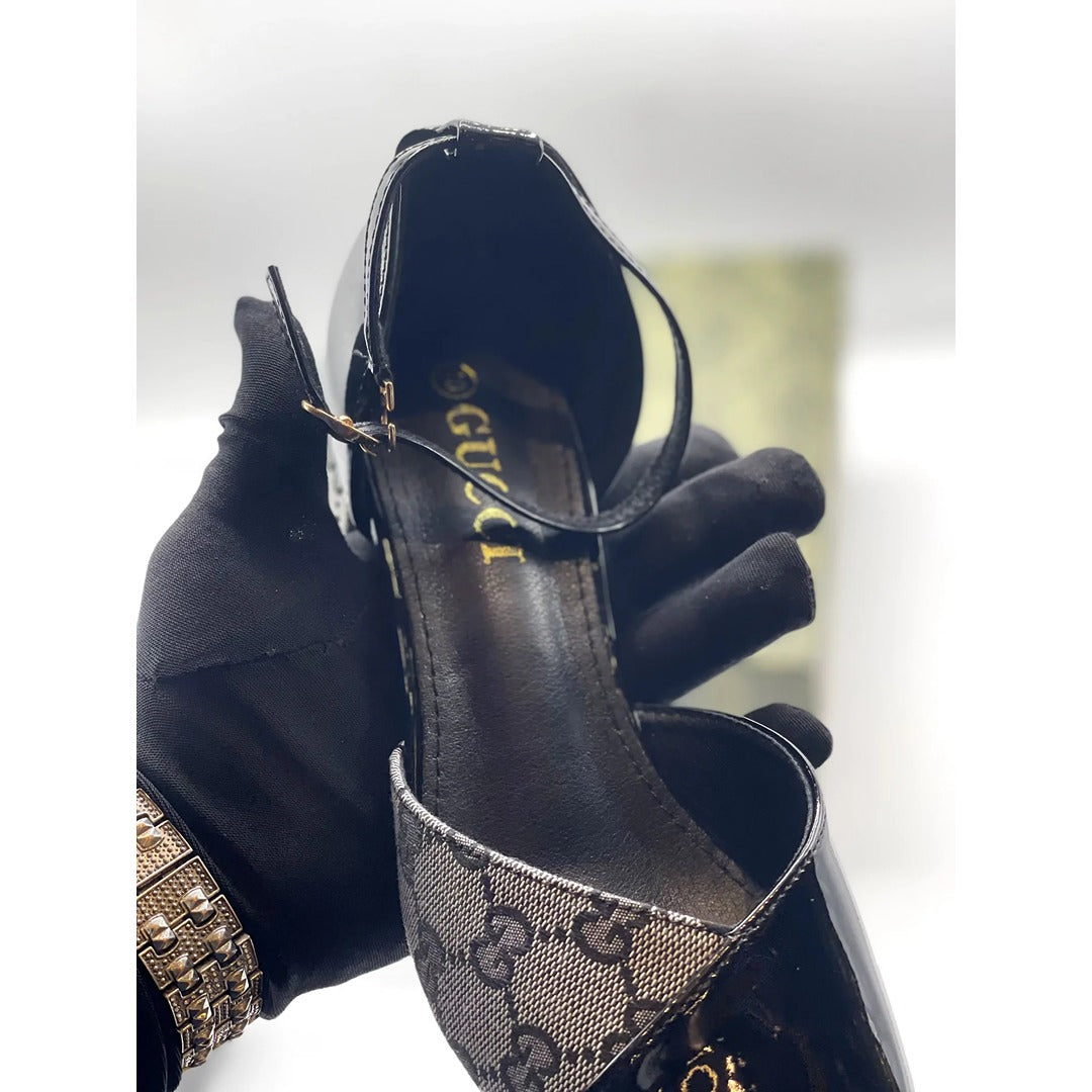 GUCCI GG MONOGRAM BLACK GREY BLOCK HEEL