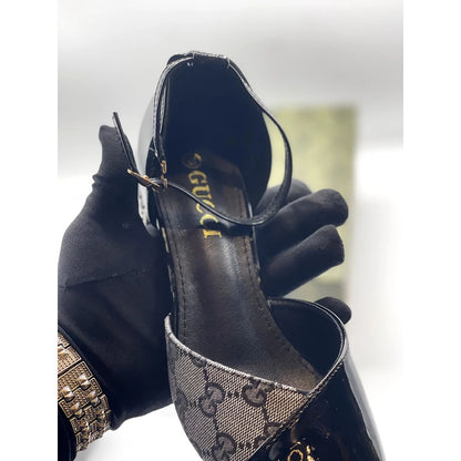 GUCCI GG MONOGRAM BLACK GREY BLOCK HEEL