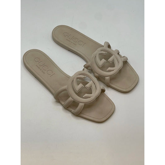 GUCCI INTERLOCKING BEIGE G SLIDE