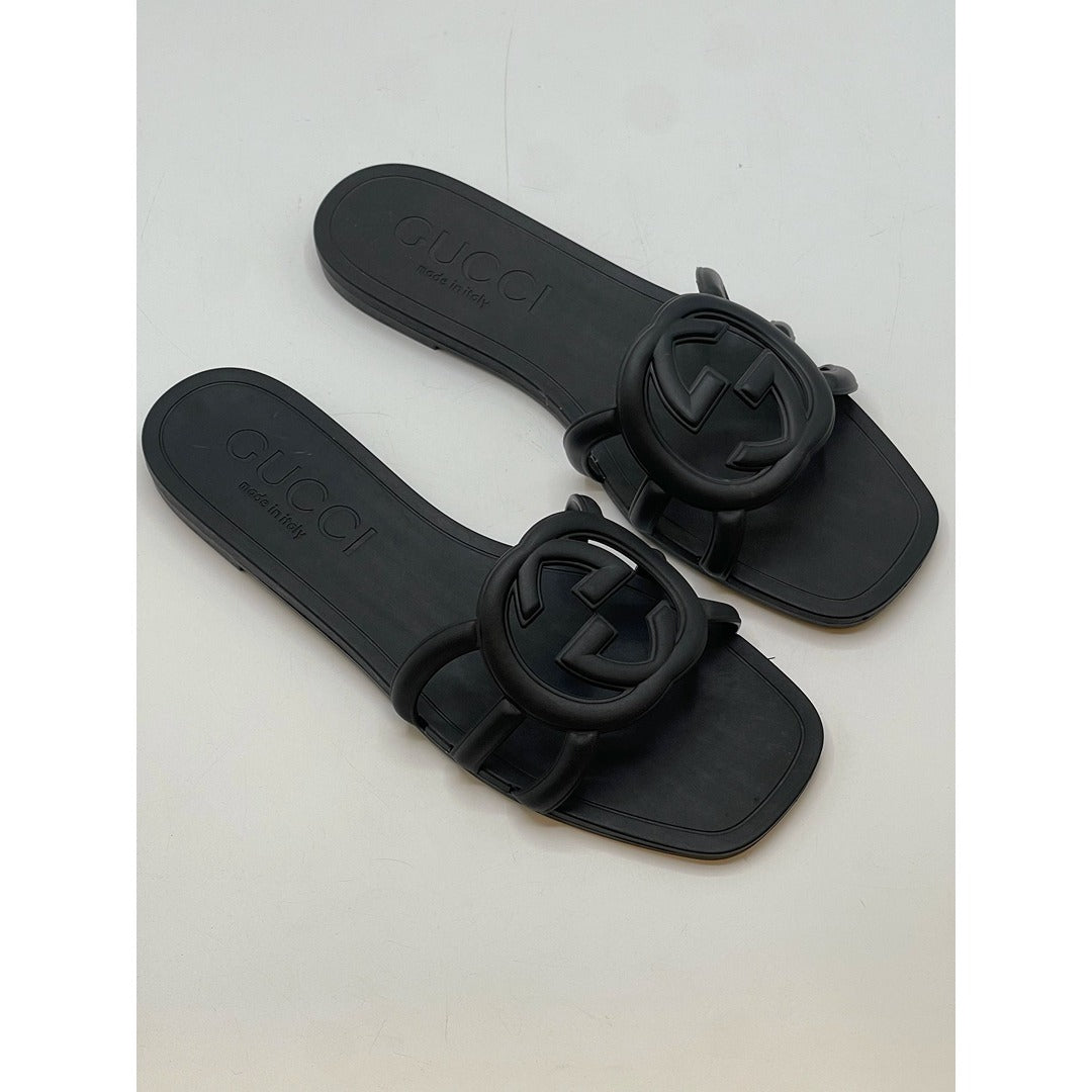 GUCCI INTERLOCKING BLACK G SLIDE