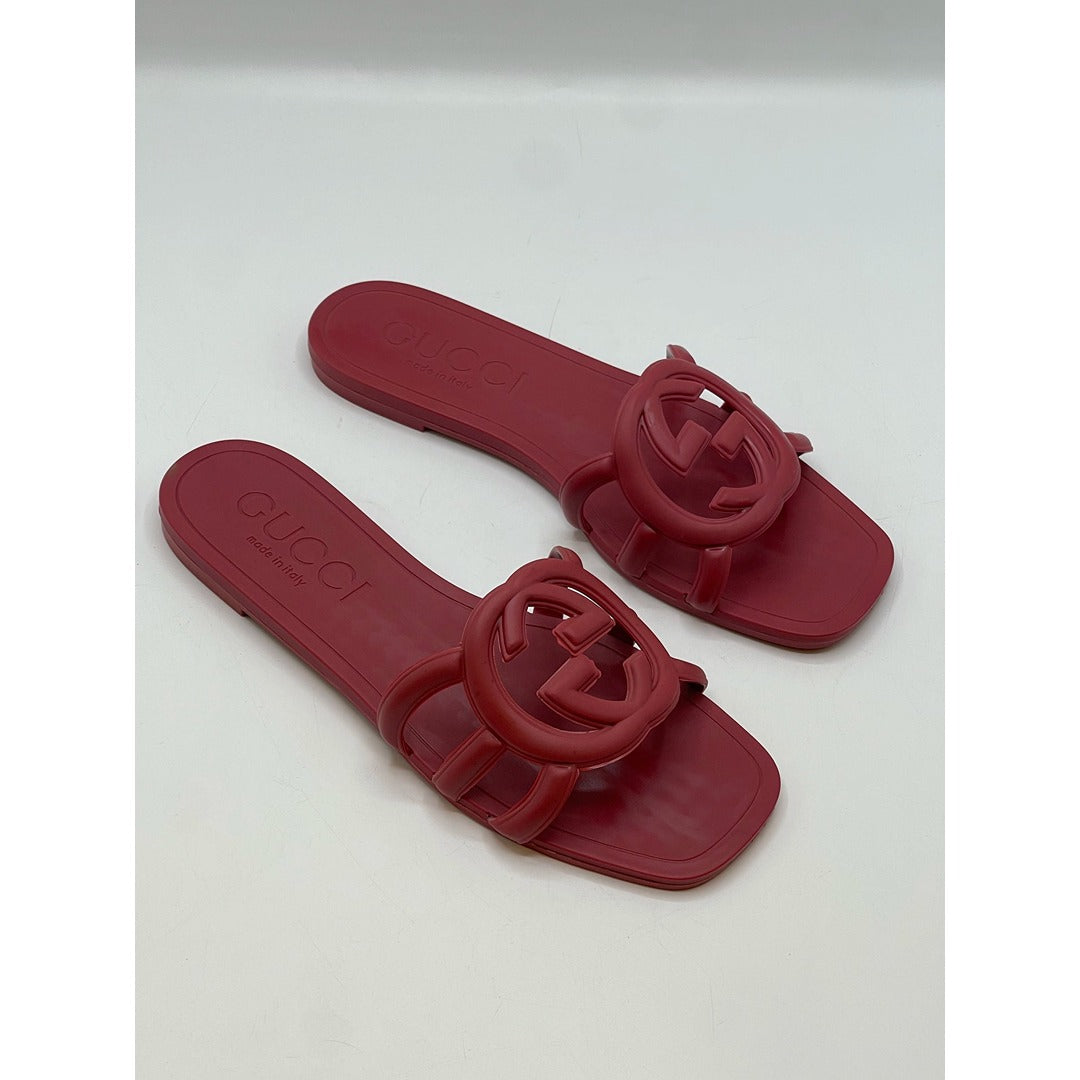 GUCCI INTERLOCKING MAROON G SLIDE