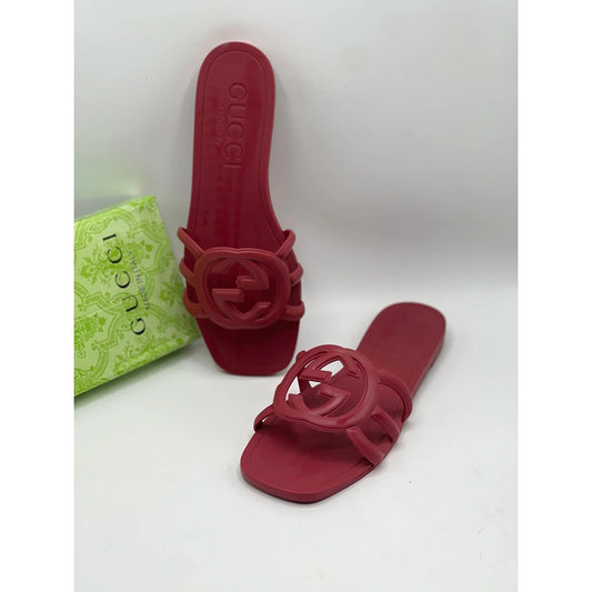 GUCCI INTERLOCKING MAROON G SLIDE