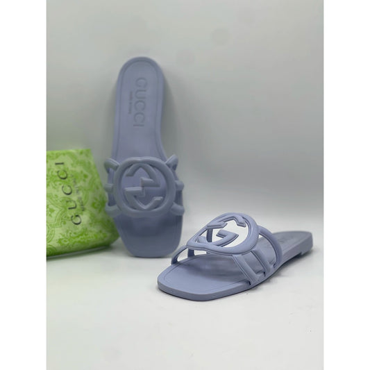 GUCCI INTERLOCKING BLUE G SLIDE