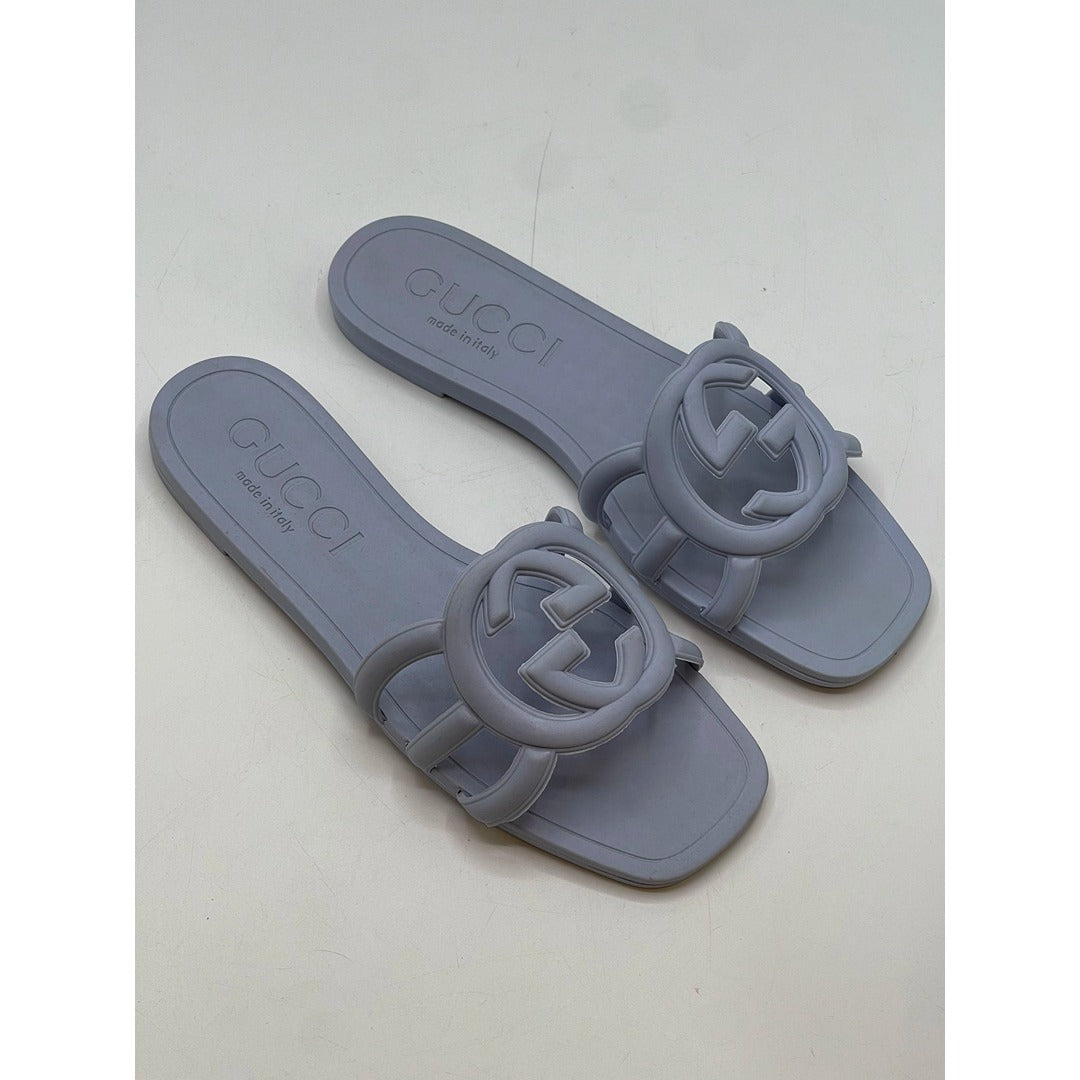 GUCCI INTERLOCKING BLUE G SLIDE