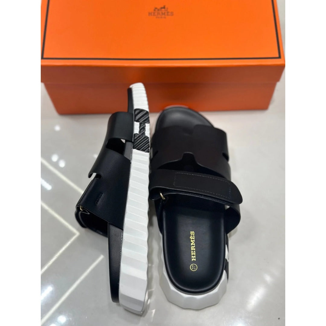 HERMES CHYPRE BLACK MEDICATED SANDAL
