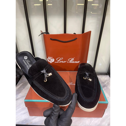 LORO PIANA BLACK SUMMER CHARM BABOUCHE LOAFER SUEDE
