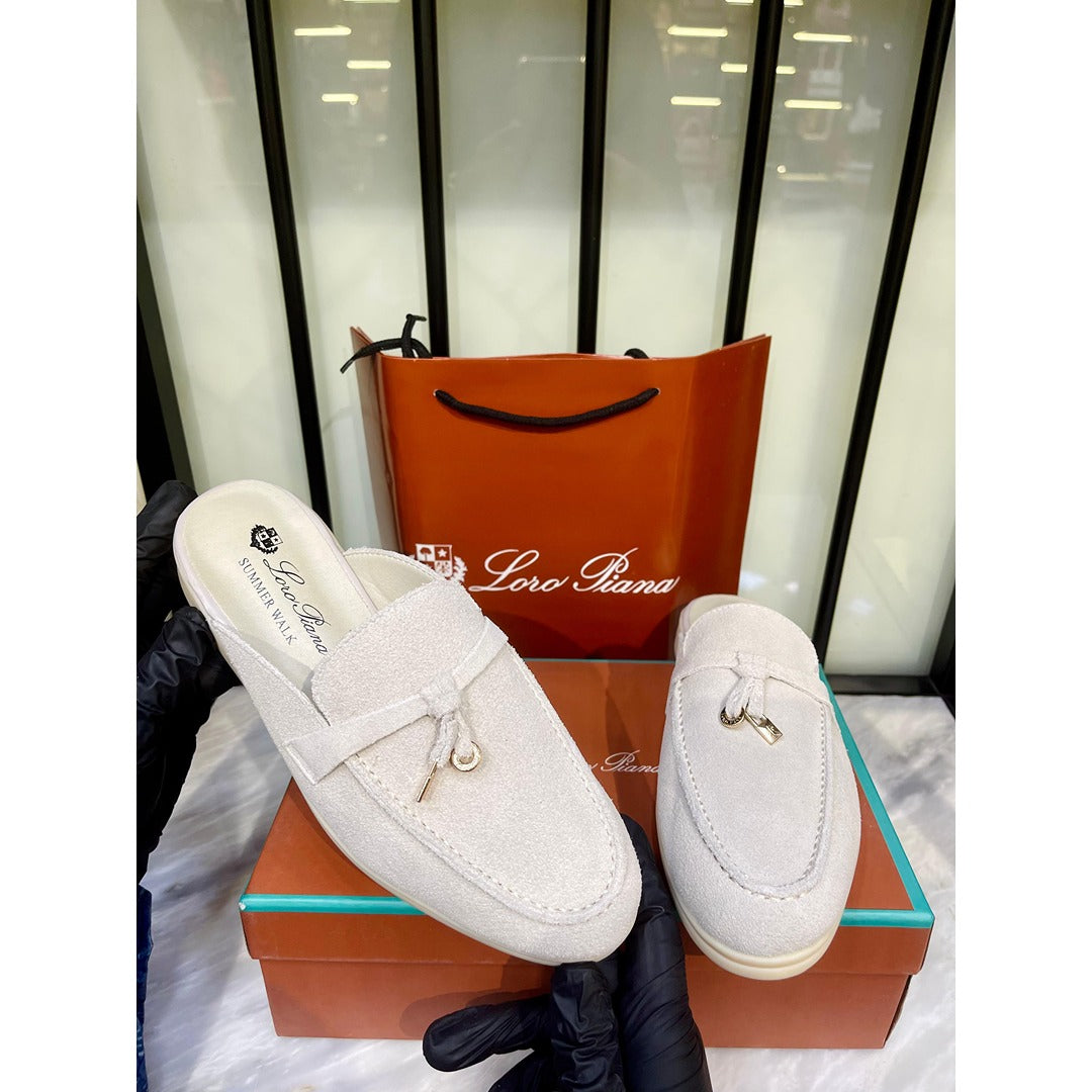 LORO PIANA OFF WHITE SUMMER CHARM BABOUCHE LOAFER SUEDE