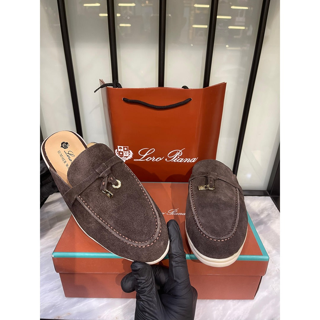 LORO PIANA BROWN SUMMER CHARM BABOUCHE LOAFER SUEDE