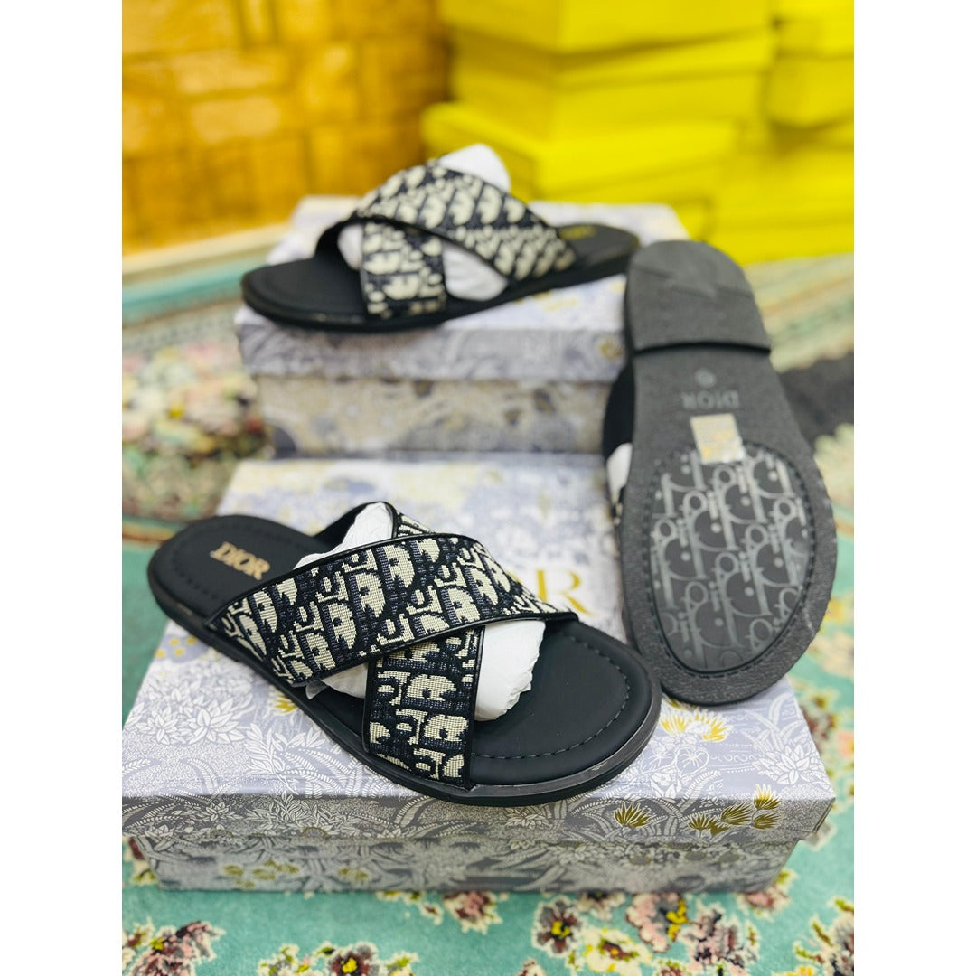 CHRISTIAN DIOR CREAM BLACK OBLIQUE ALIAS SANDAL