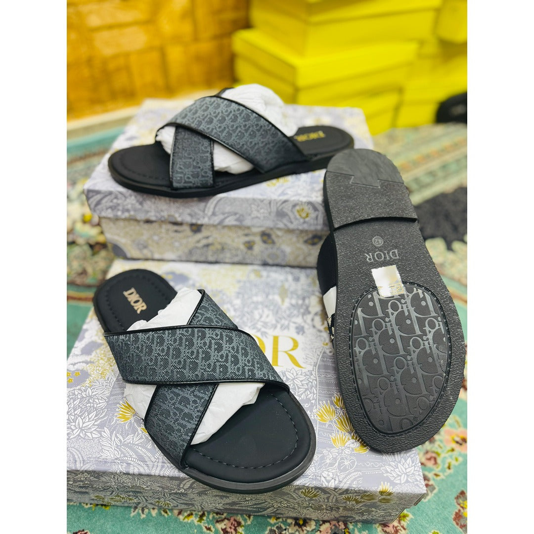 CHRISTIAN DIOR GRAY BLACK OBLIQUE ALIAS SANDAL