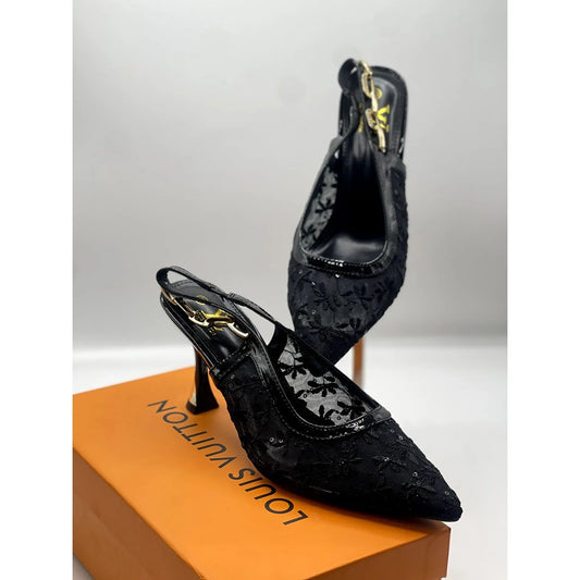 LOUIS VUITTON SLING BACK BLACK HEEL