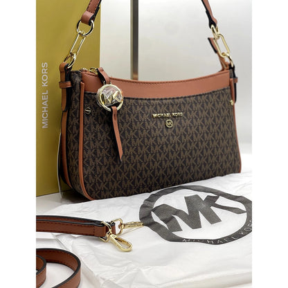 MICHAEL KORS LUXE POCHETTE SHOULDER BAG BROWN/BEIGE