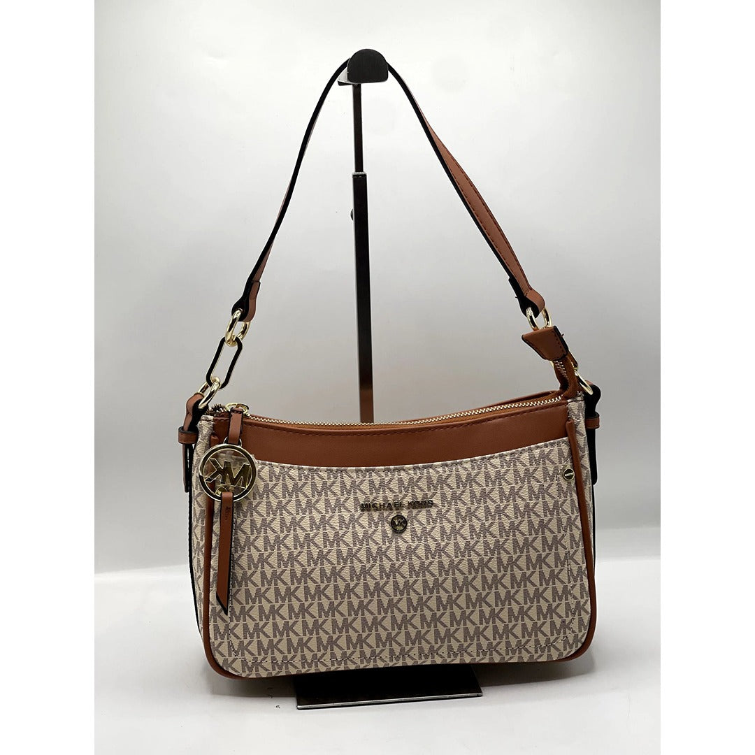 MICHAEL KORS LUXE POCHETTE SHOULDER BAG BROWN/BEIGE