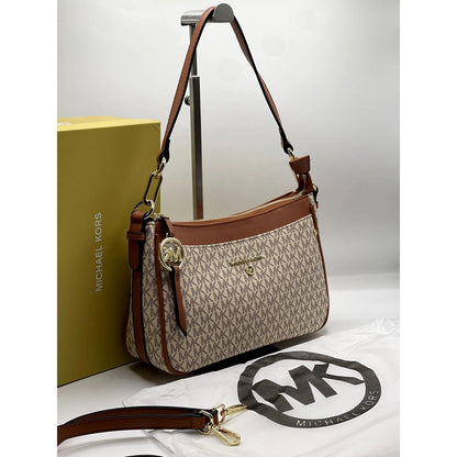 MICHAEL KORS LUXE POCHETTE SHOULDER BAG BROWN/BEIGE