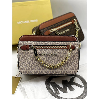 MICHAEL KORS JET SET LOGO LIGHT CROSSBODY BAG BROWN/BEIGE
