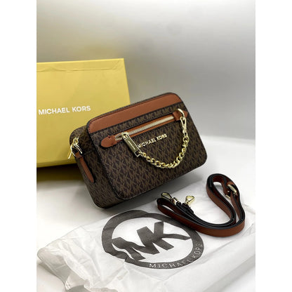MICHAEL KORS JET SET LOGO LIGHT CROSSBODY BAG BROWN/BEIGE