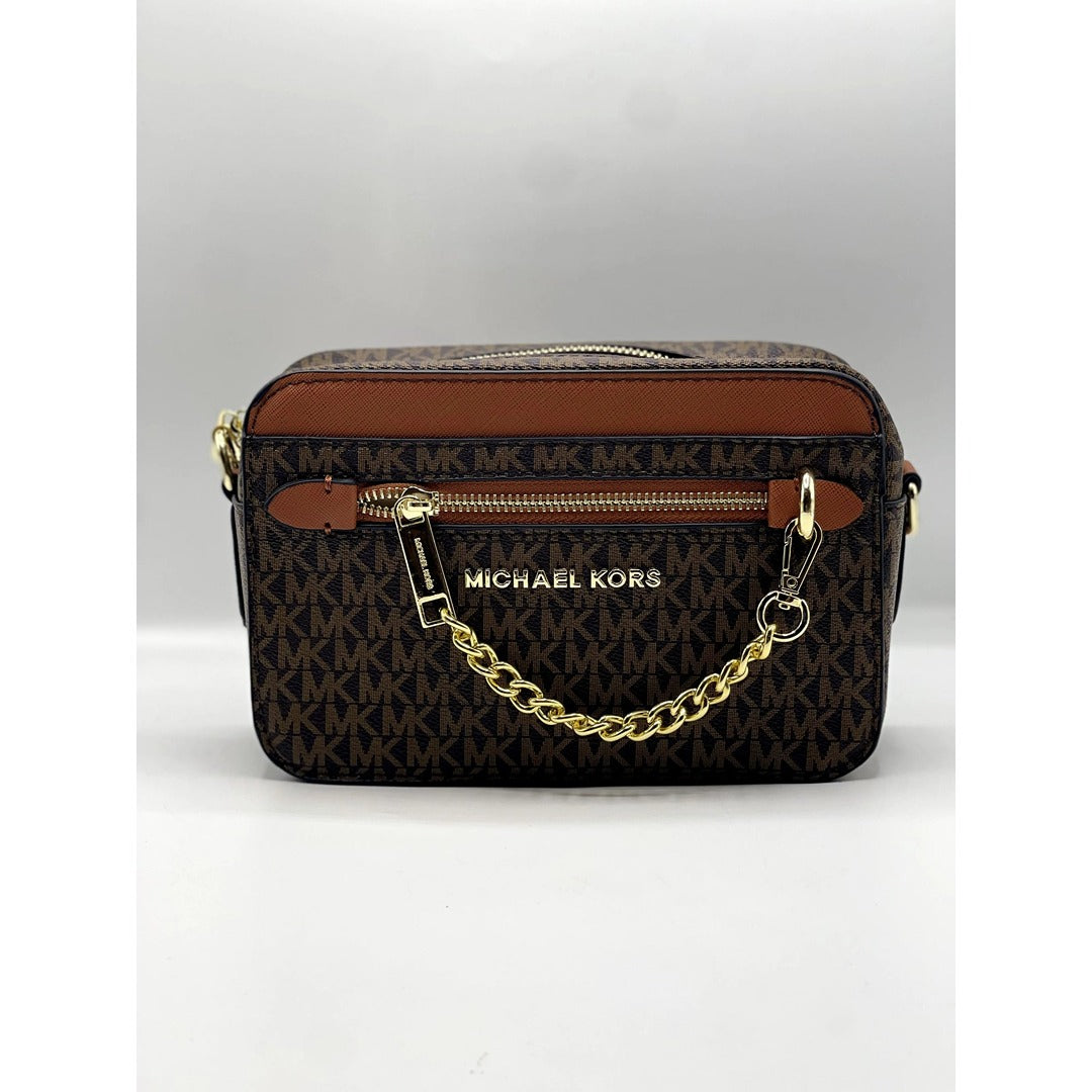 MICHAEL KORS JET SET LOGO LIGHT CROSSBODY BAG BROWN/BEIGE