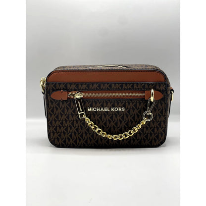 MICHAEL KORS JET SET LOGO LIGHT CROSSBODY BAG BROWN/BEIGE