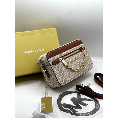 MICHAEL KORS JET SET LOGO LIGHT CROSSBODY BAG BROWN/BEIGE