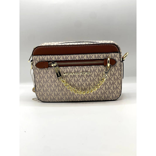 MICHAEL KORS JET SET LOGO LIGHT CROSSBODY BAG BROWN/BEIGE