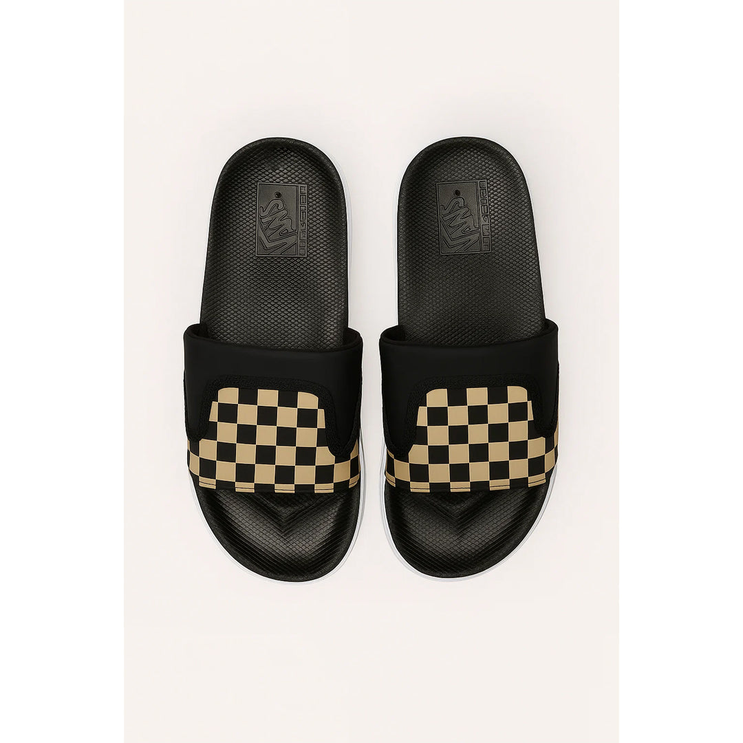 VANS OF THE WALL BLACK BEIGE CHECKER SLIDE