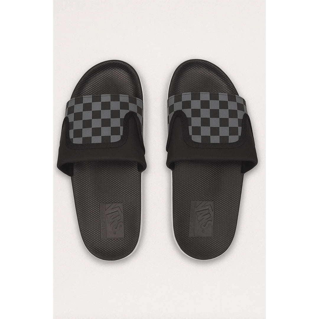 VANS OF THE WALL BLACK GREY CHECKER SLIDE