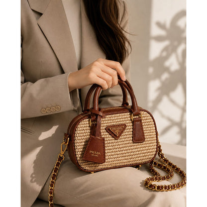 PRADA MILANO WICKER TOP HANDLE BAG