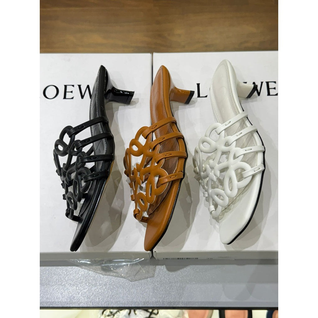 LOEWE PETAL ANAGRAM CAMEL SLIDE CALF SKIN