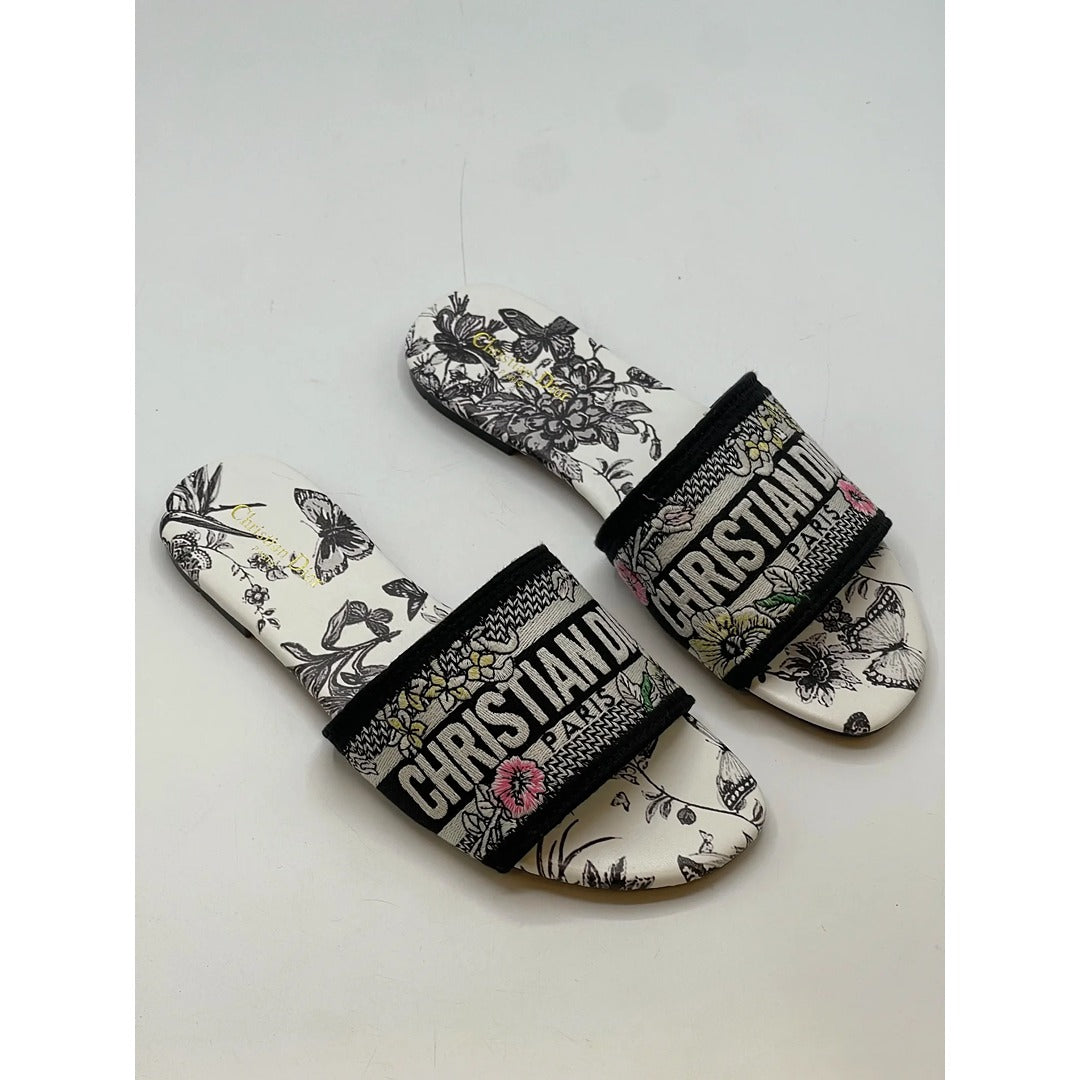 CHRISTIAN DIOR WHITE-GREY EMBROIDERED DWAY SLIDE