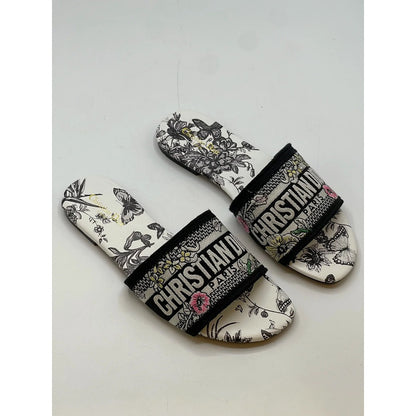 CHRISTIAN DIOR WHITE-GREY EMBROIDERED DWAY SLIDE