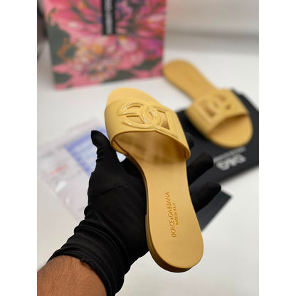 DOLCE & GABBANA BEIGE SLIDES DG EMBOSSED LOGO