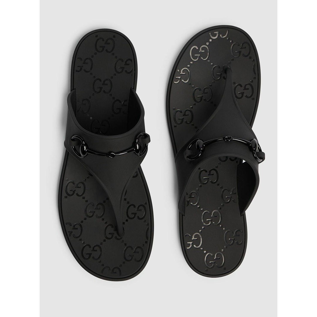 GUCCI HORSEBIT BLACK THONG RUBBER SANDAL