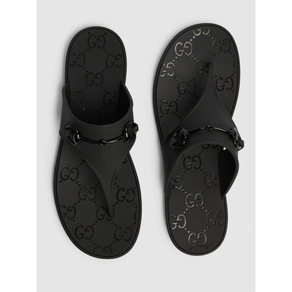 GUCCI HORSEBIT BLACK THONG RUBBER SANDAL
