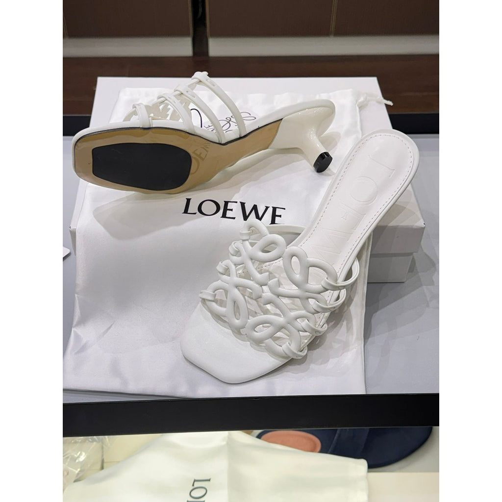 LOEWE PETAL ANAGRAM WHITE SLIDE CALF SKIN