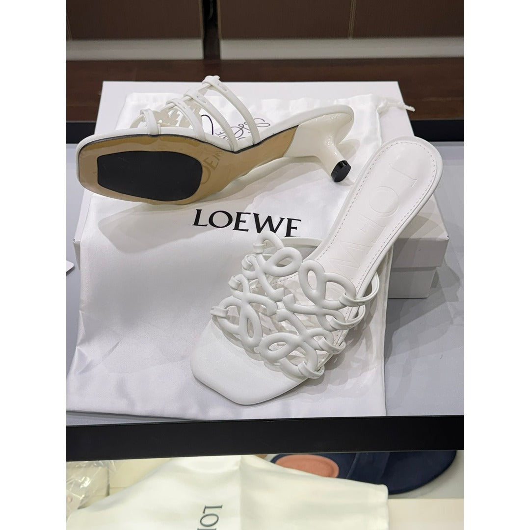 LOEWE PETAL ANAGRAM WHITE SLIDE CALF SKIN