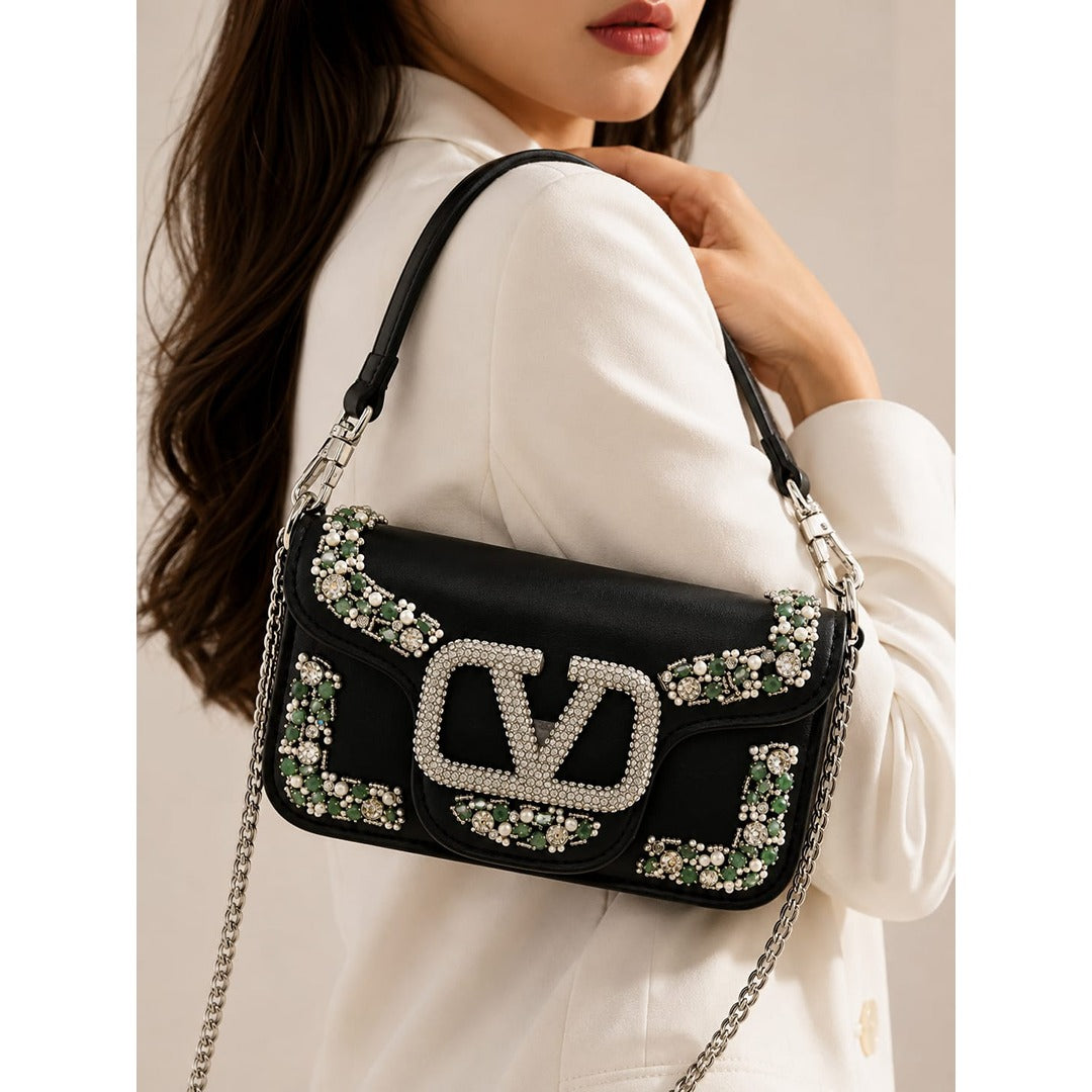 VALENTINO GARAVANI MICRO LOCO EMBELLISHED CRYSTAL SHOULDER BAG