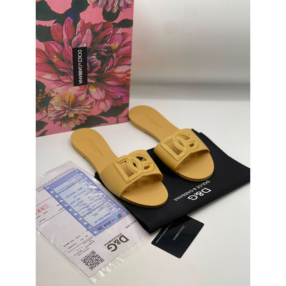 DOLCE & GABBANA BEIGE SLIDES DG EMBOSSED LOGO