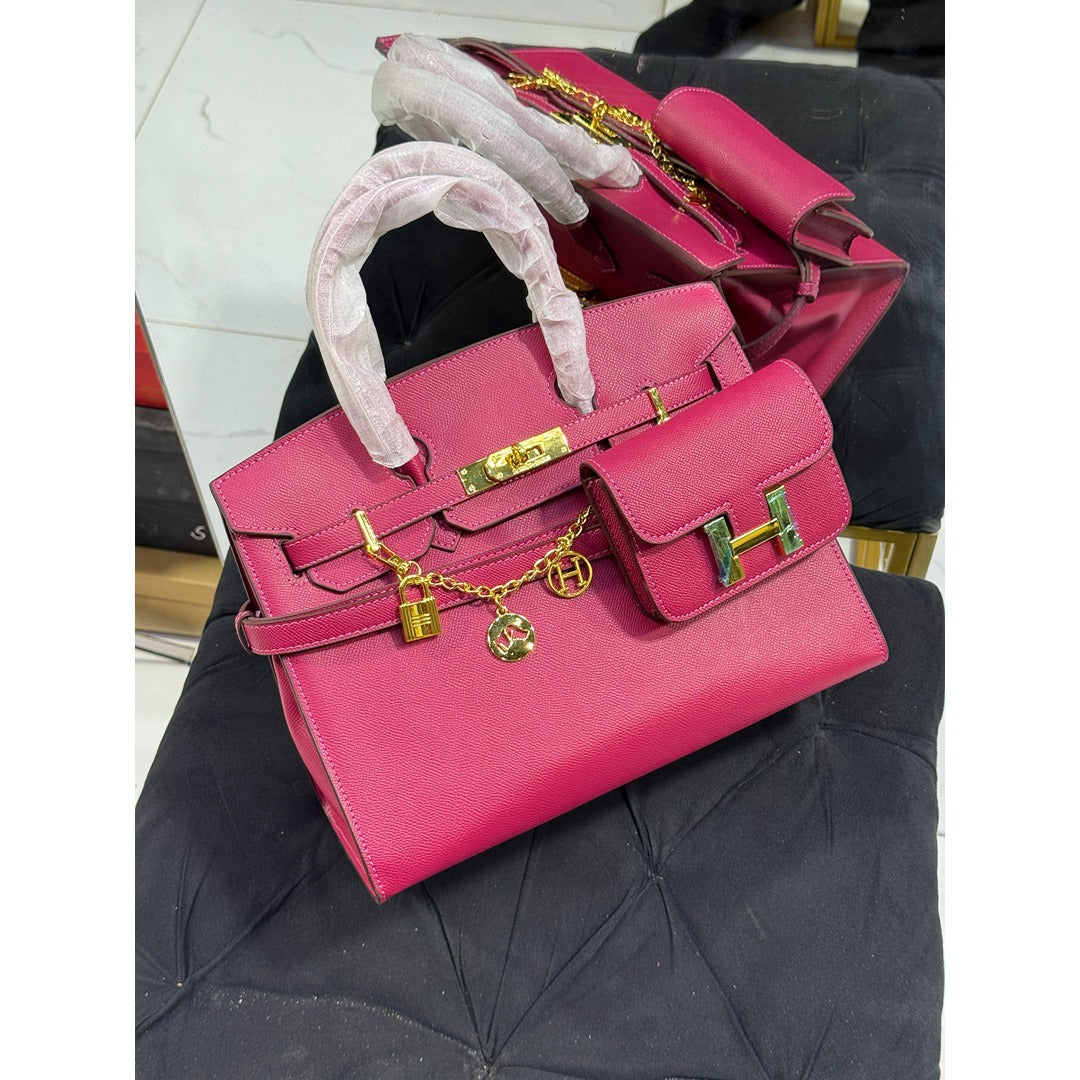HERMES BIRKIN LEATHER HANDLE BAG 2 PC