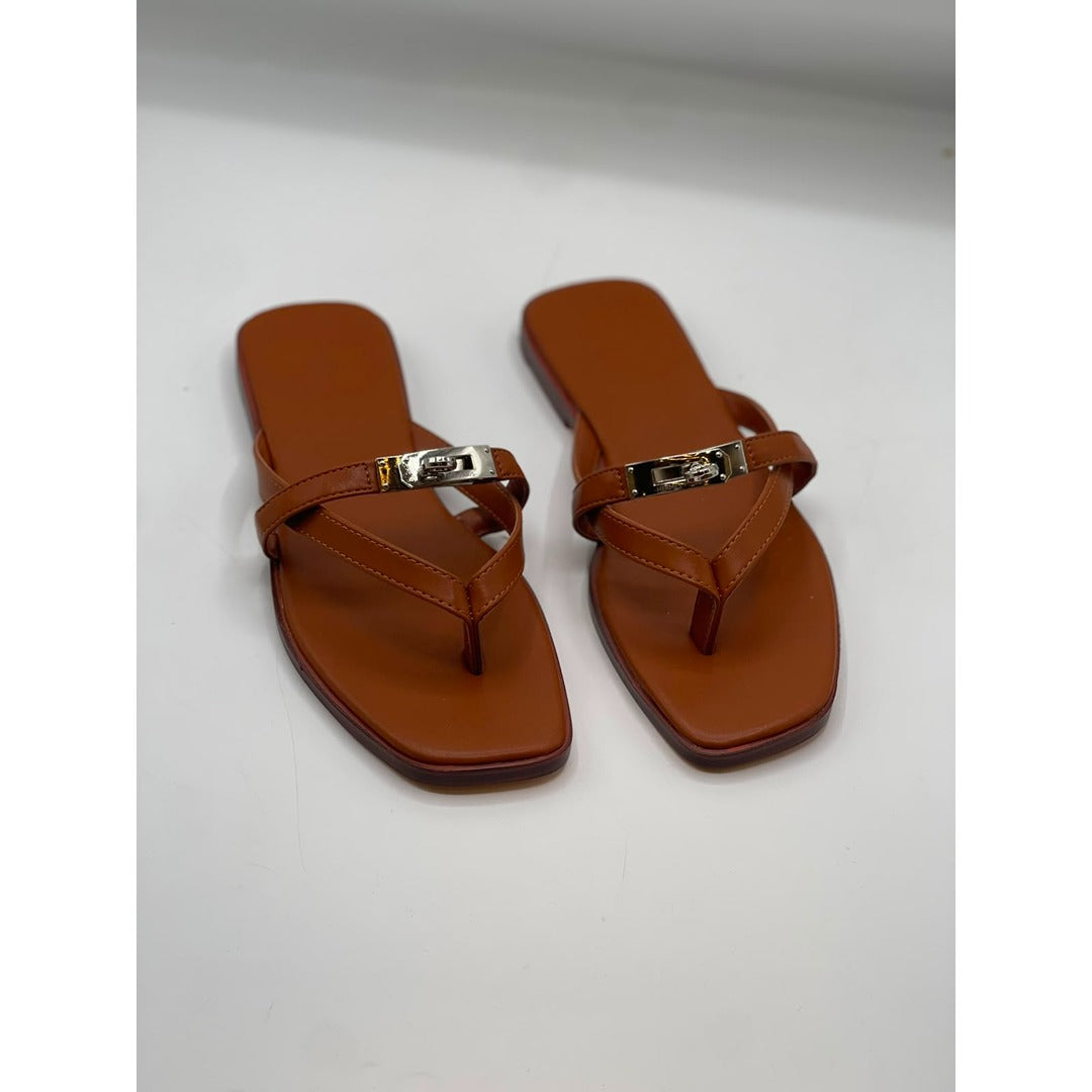 HERMES BROWN MISS SANDALS CALFSKIN