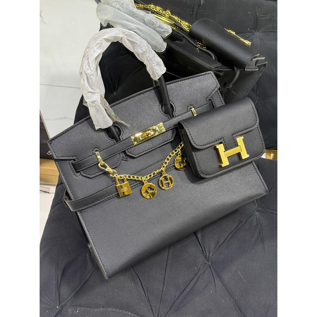 HERMES BIRKIN LEATHER HANDLE BAG 2 PC