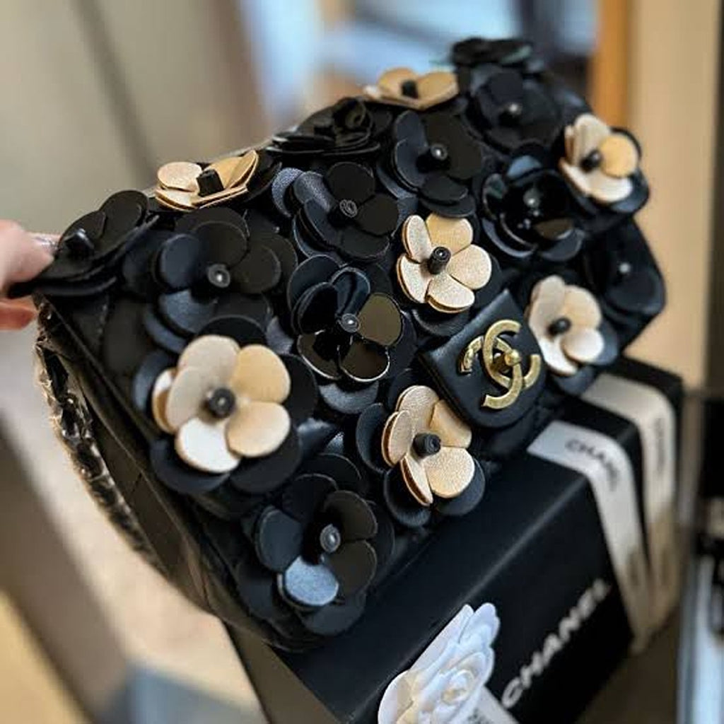 CHANEL CAMELLIA METALLIC ANTIQUE FLAP BAG