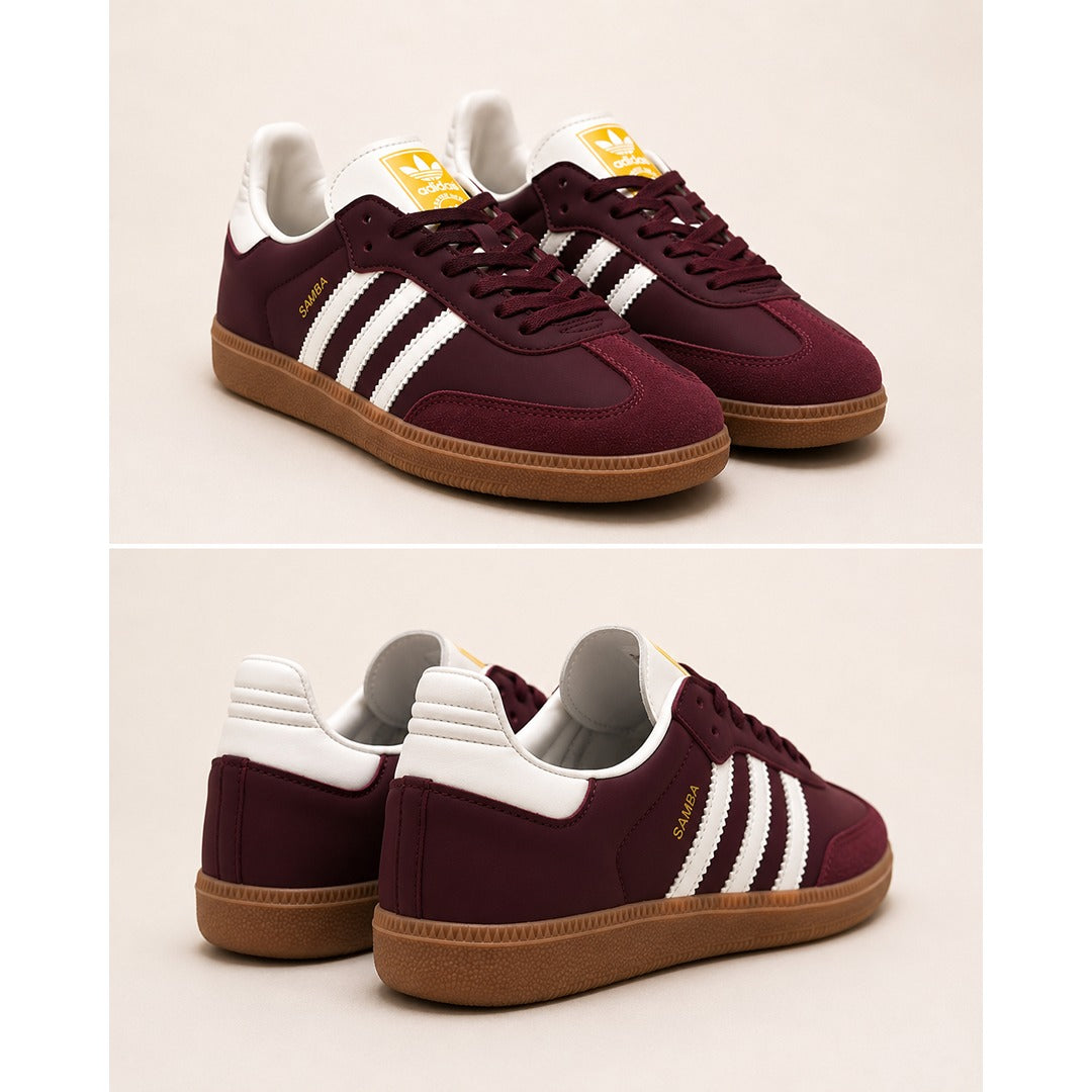 ADIDAS SAMBA OG MAROON GOLD METALLIC SHOES