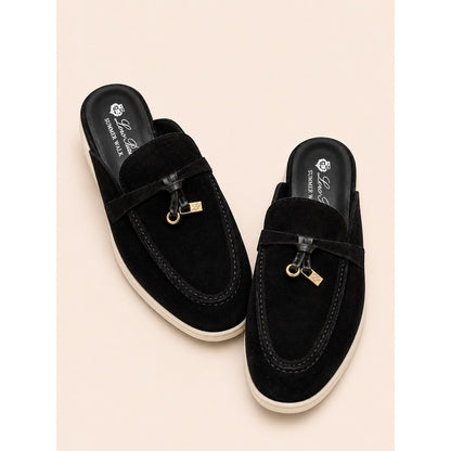 LORO PIANA BLACK SUMMER CHARM BABOUCHE LOAFER SUEDE