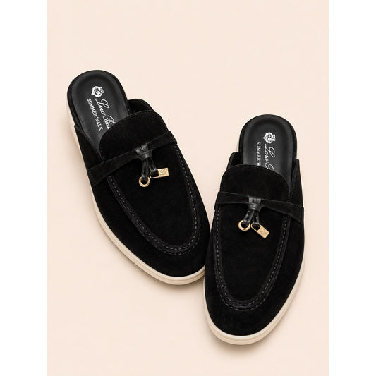 LORO PIANA BLACK SUMMER CHARM BABOUCHE LOAFER SUEDE