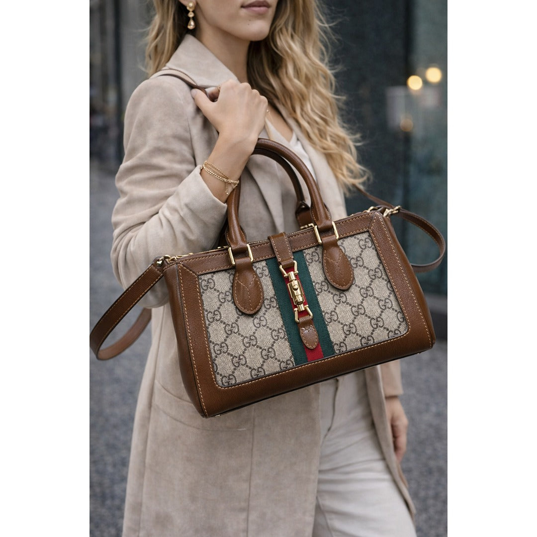 GUCCI JACKIE 1961 SMALL TOTE BAG WITH PISTON CLOSURE