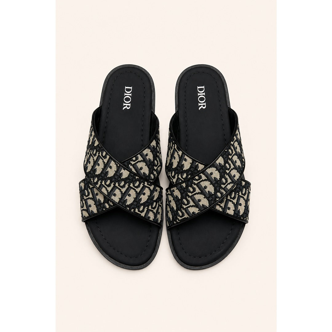 CHRISTIAN DIOR CREAM BLACK OBLIQUE ALIAS SANDAL