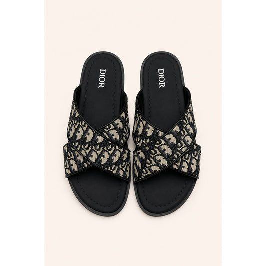 CHRISTIAN DIOR CREAM BLACK OBLIQUE ALIAS SANDAL