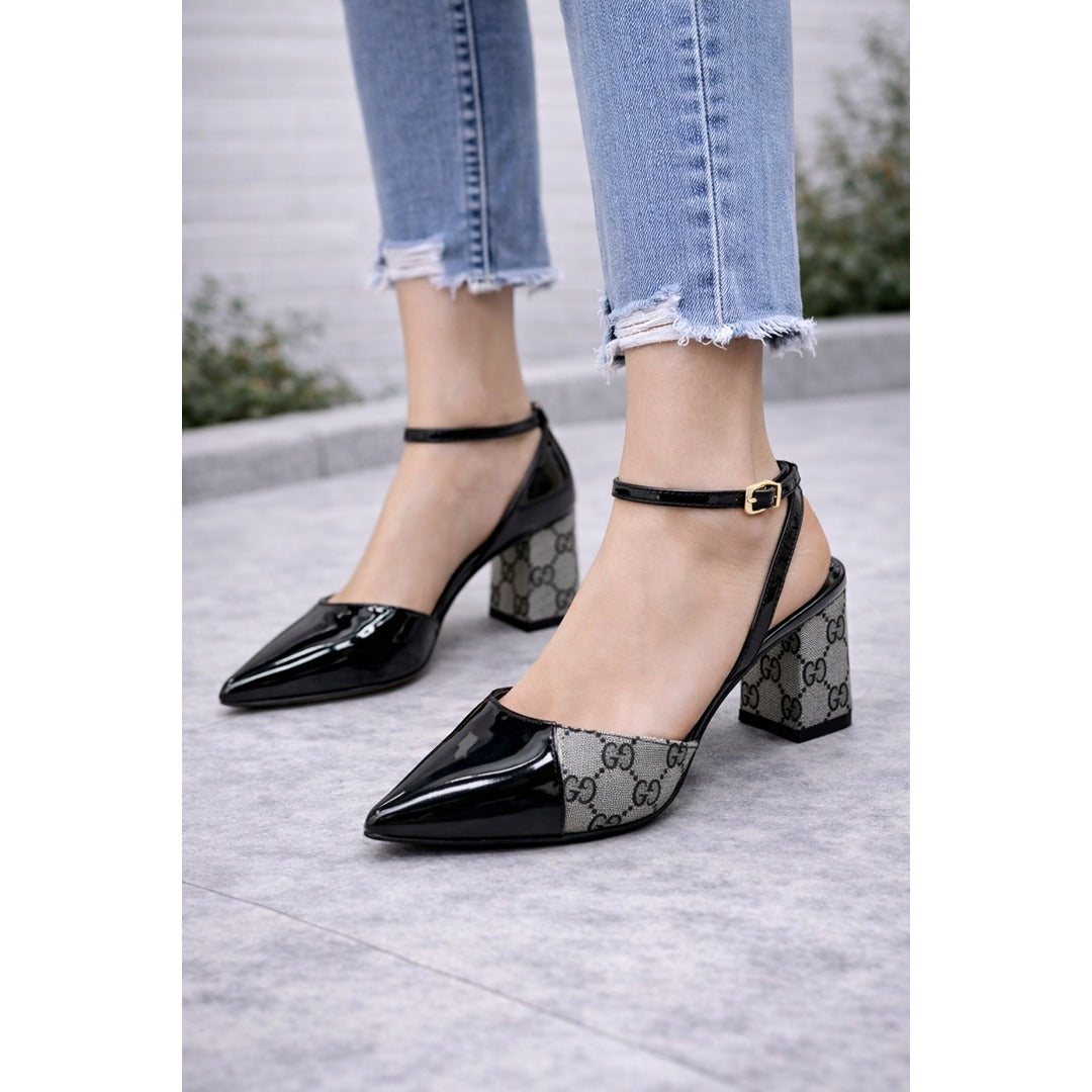 GUCCI GG SLING BACK MONOGRAM BLACK CREAM