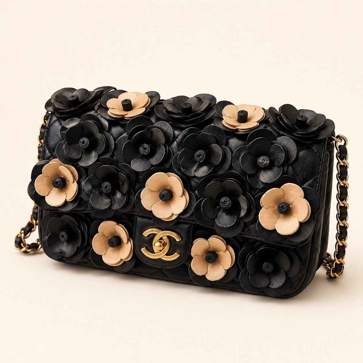 CHANEL CAMELLIA METALLIC ANTIQUE FLAP BAG